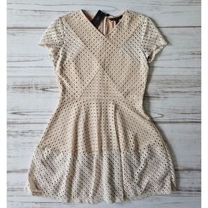 BCBG Maxzria Elyze Keyhole Lace White Fit and Flare Dress New sz L